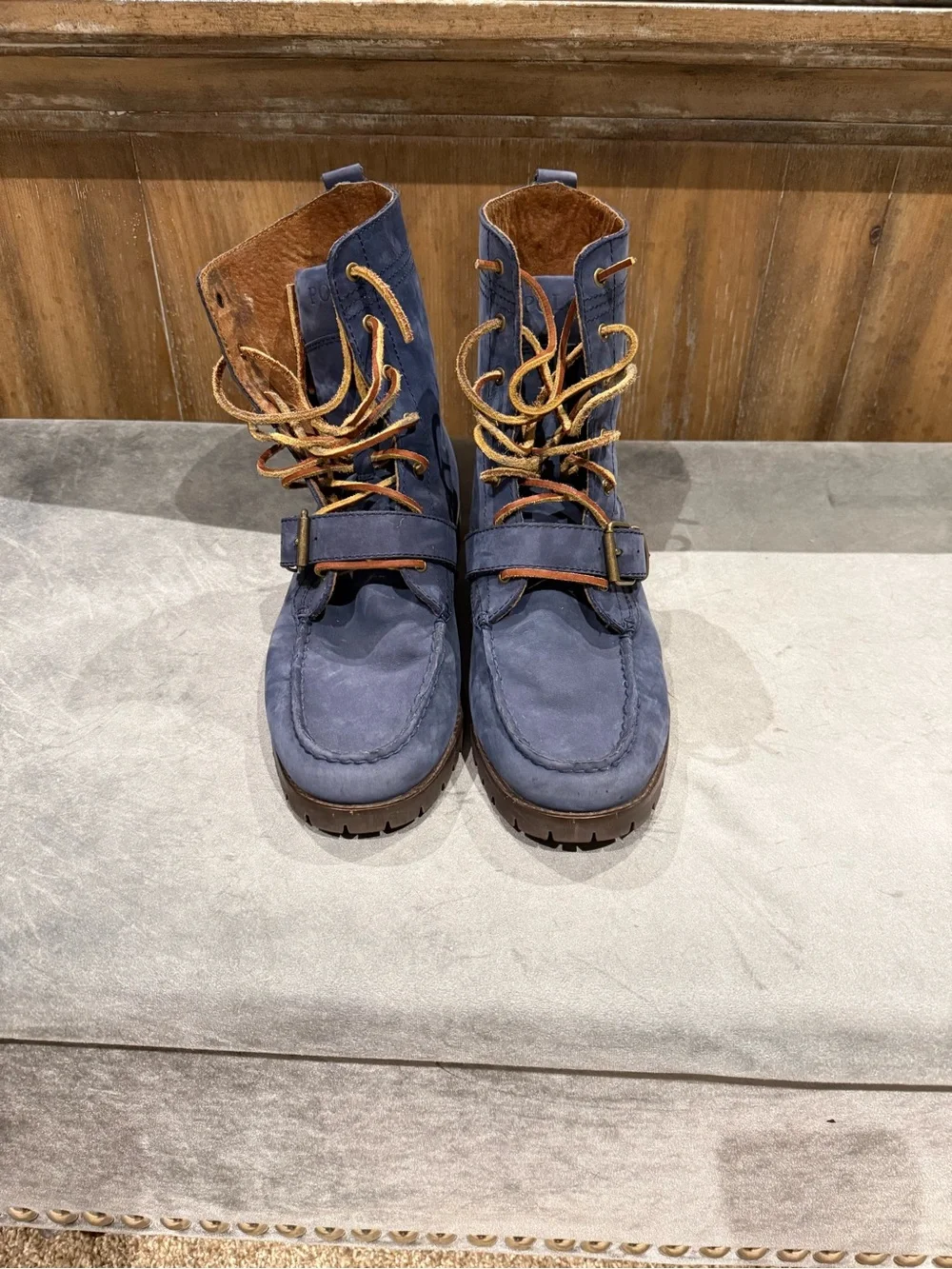 Polo Ralph Lauren Ranger Blue Suede Lace-Up Strap Boots
